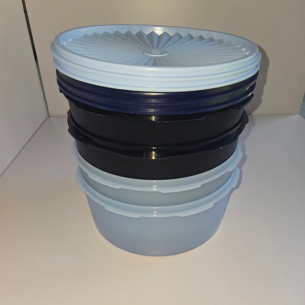 Tupperware Servalier Bowl Set 4pc 1.8L 7.5c Blue Navy Sunburst Lids 1204